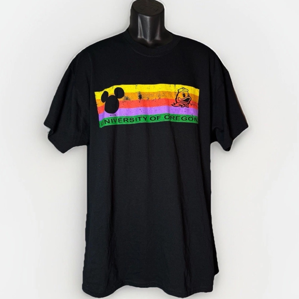 Oregon Ducks x Disney Mickey Mouse And The Duck Black Men T-Shirt NWT Size XL